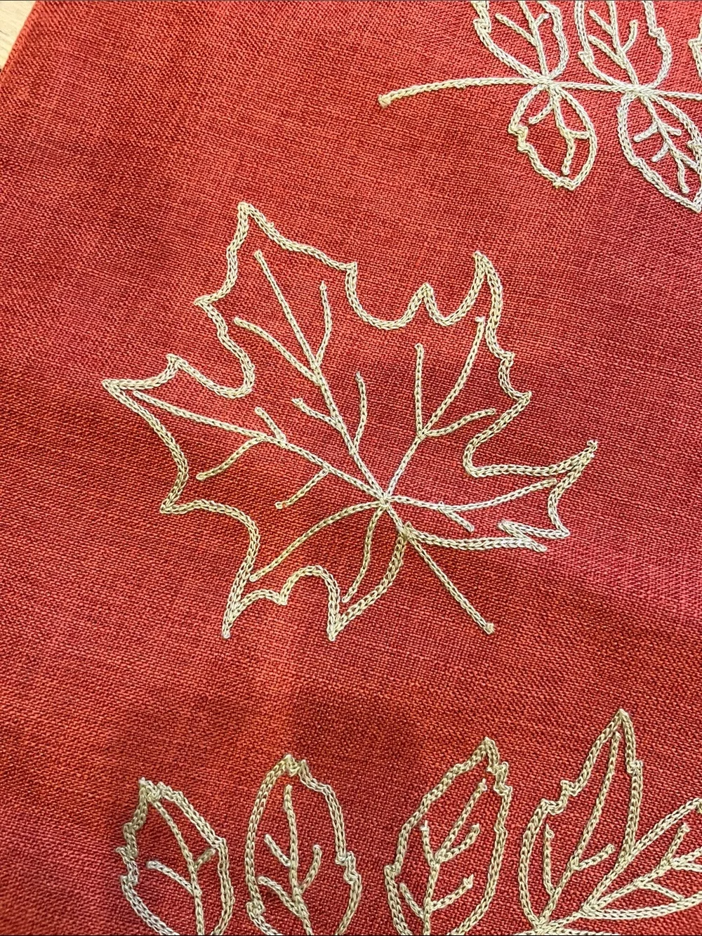Red Leaf-Print Table Runner - Home Dining